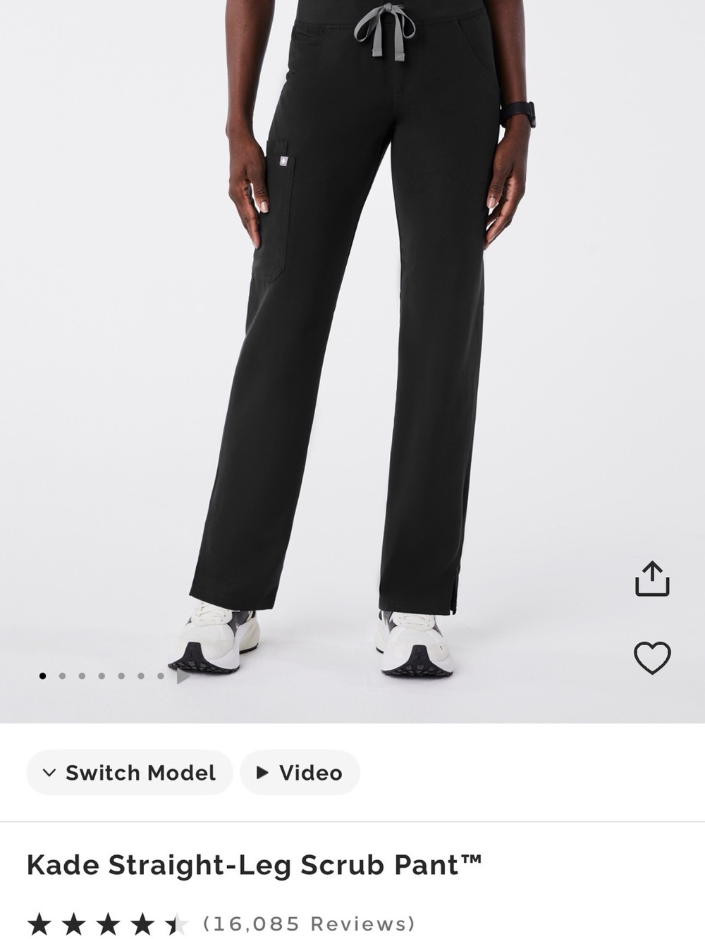 Figs Midrise Kade Scrub Pant - Black with Gray Drawstring Regular Length